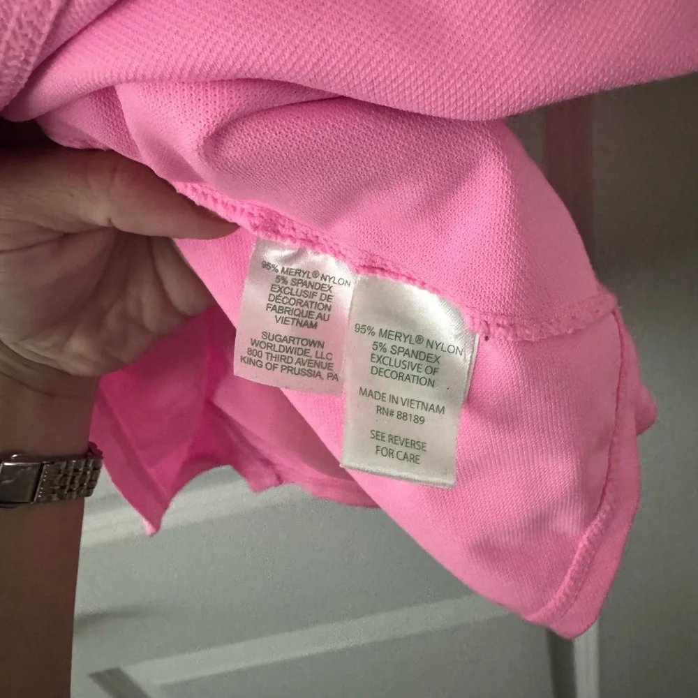 Lilly Pulitzer Pink Sleeveless Ruffled Polo Blouse - Picture 4 of 5